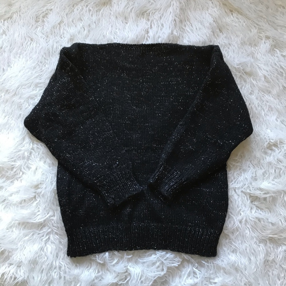VINTAGE 1990’S BLACK AND SILVER SHIMMER SWEATER - Picture 5 of 6